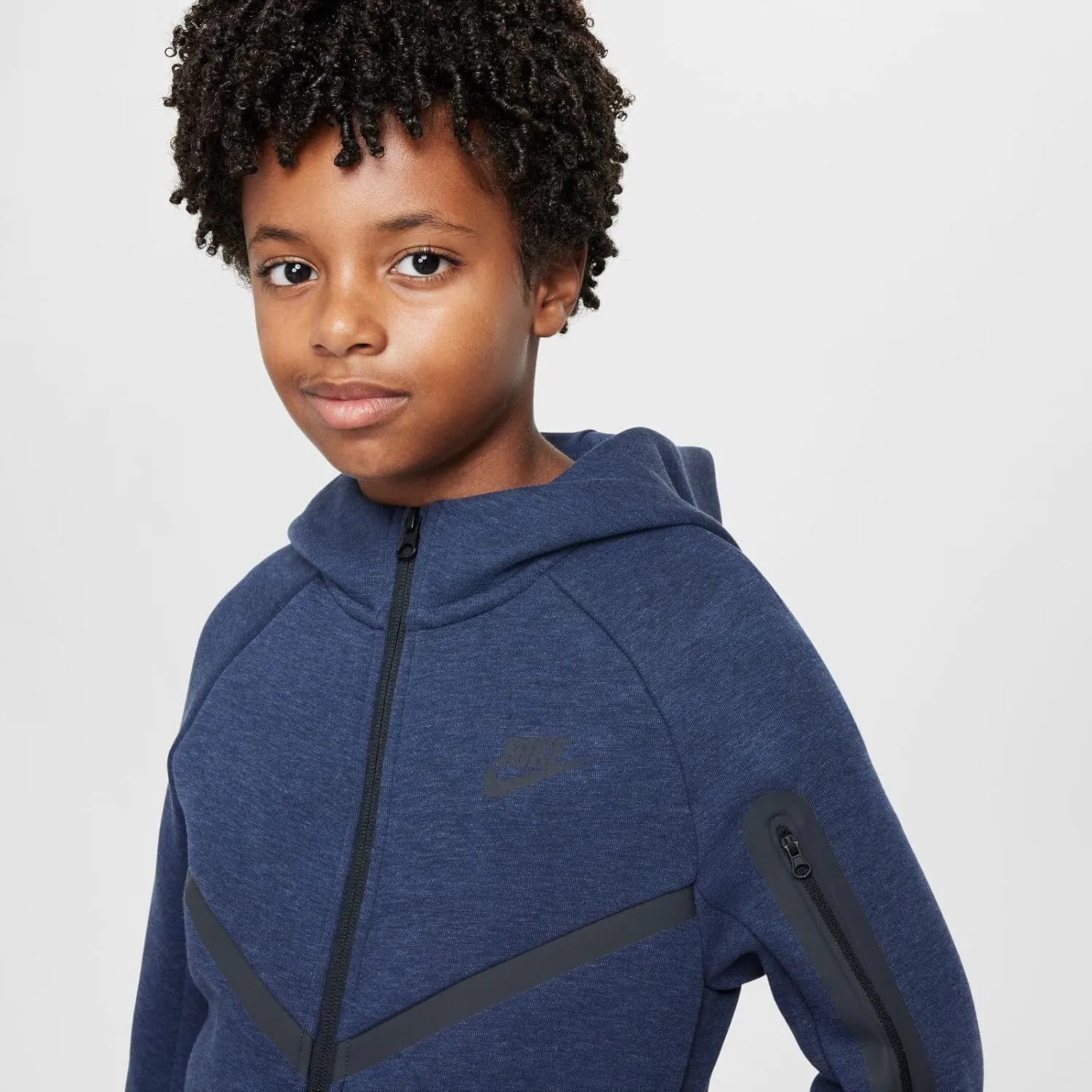 Nike Sportswear Tech Fleece Big Kids' Full-Zip Hoodie (HV5867-473, bsidian Heather/Obsidian Heather/Black/Black)
