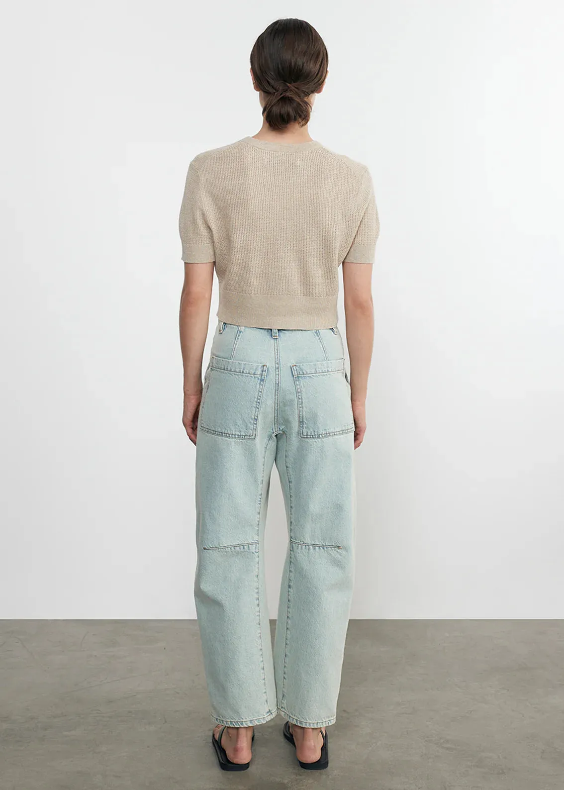 Open Knit Cropped Short Sleeve Sweater