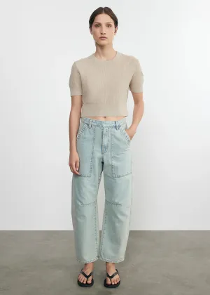 Open Knit Cropped Short Sleeve Sweater