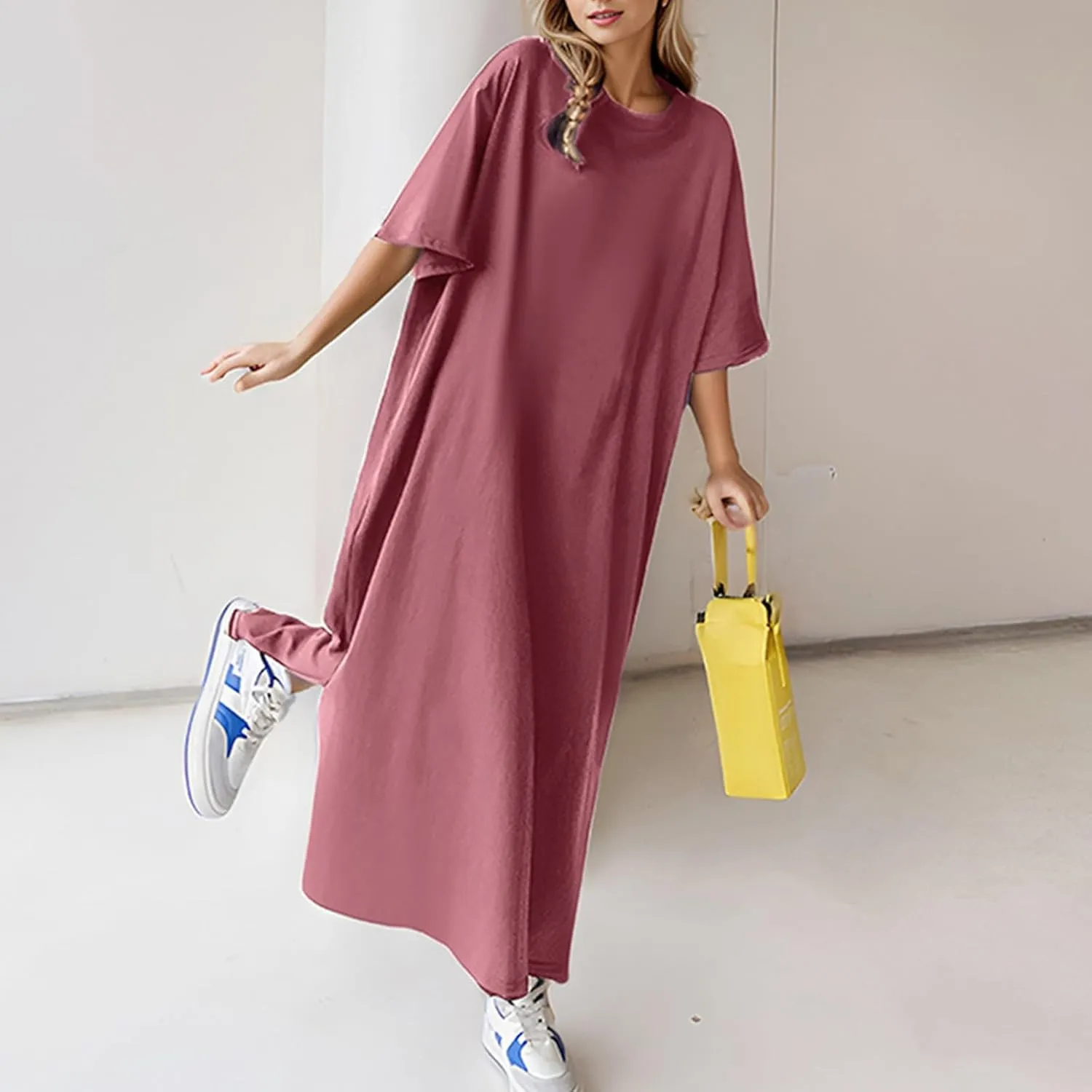 Oversized T Shirt Dress for Women Womens Cotton Sleep Shirts Plus Size Side Split Summer Casual Tshirt Midi Dresses