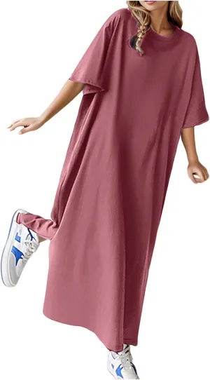 Oversized T Shirt Dress for Women Womens Cotton Sleep Shirts Plus Size Side Split Summer Casual Tshirt Midi Dresses