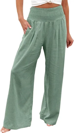Palazzo Capri Pants for Women 2025 Baggy Y2K Summer Stretchy Boho Beach Pants High Waist Plus Size Lounge Palazzo Trousers