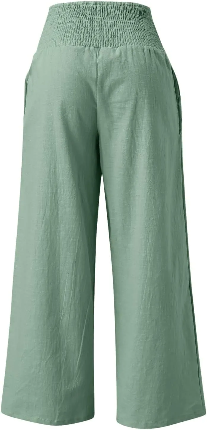 Palazzo Capri Pants for Women 2025 Baggy Y2K Summer Stretchy Boho Beach Pants High Waist Plus Size Lounge Palazzo Trousers