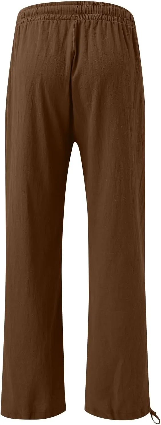Pants for Women Cotton Linen Casual Summer 2025 Straight Leg Loose Drawstring Elastic Waist Cropped Trouser Plus Size