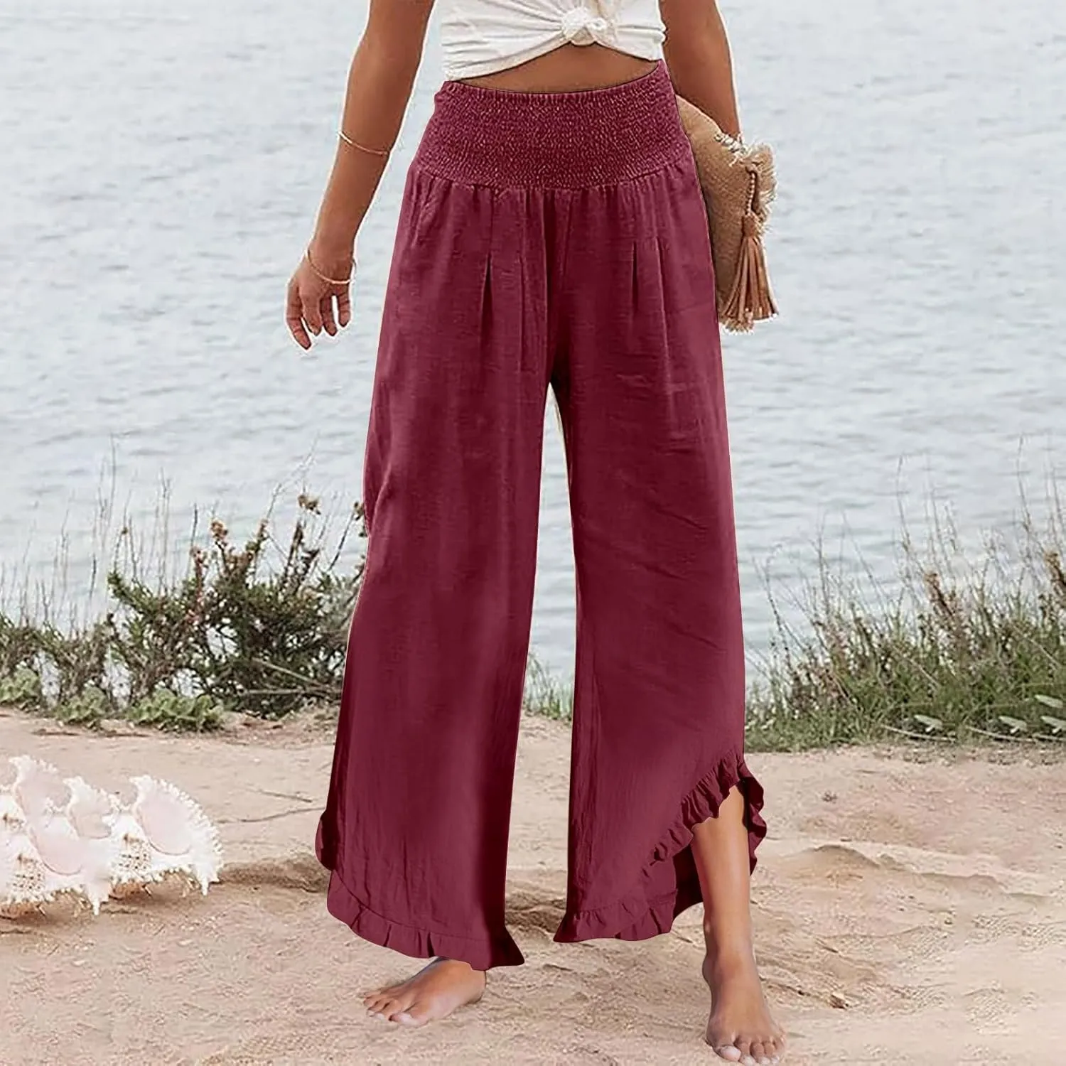 Pants for Women, Straight Leg Pants Wide High Waisted Summer Casual Baggy