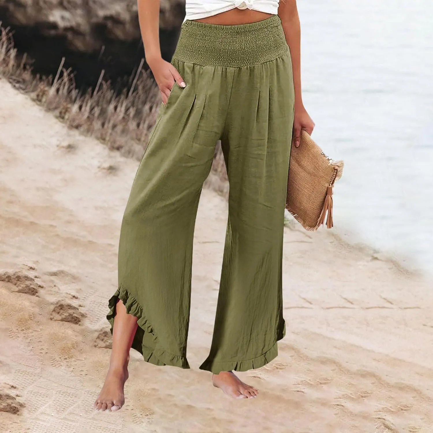 Pants for Women, Straight Leg Pants Wide High Waisted Summer Casual Baggy