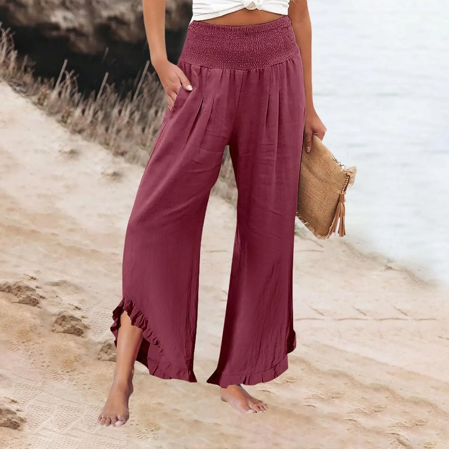 Pants for Women, Straight Leg Pants Wide High Waisted Summer Casual Baggy