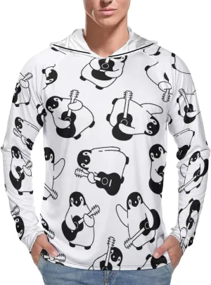 Penguin Playing The Guitar Men's Quick Dry Long Sleeve Shirts UV Sun Protection Moisture Wicking T-Shirt 3XL