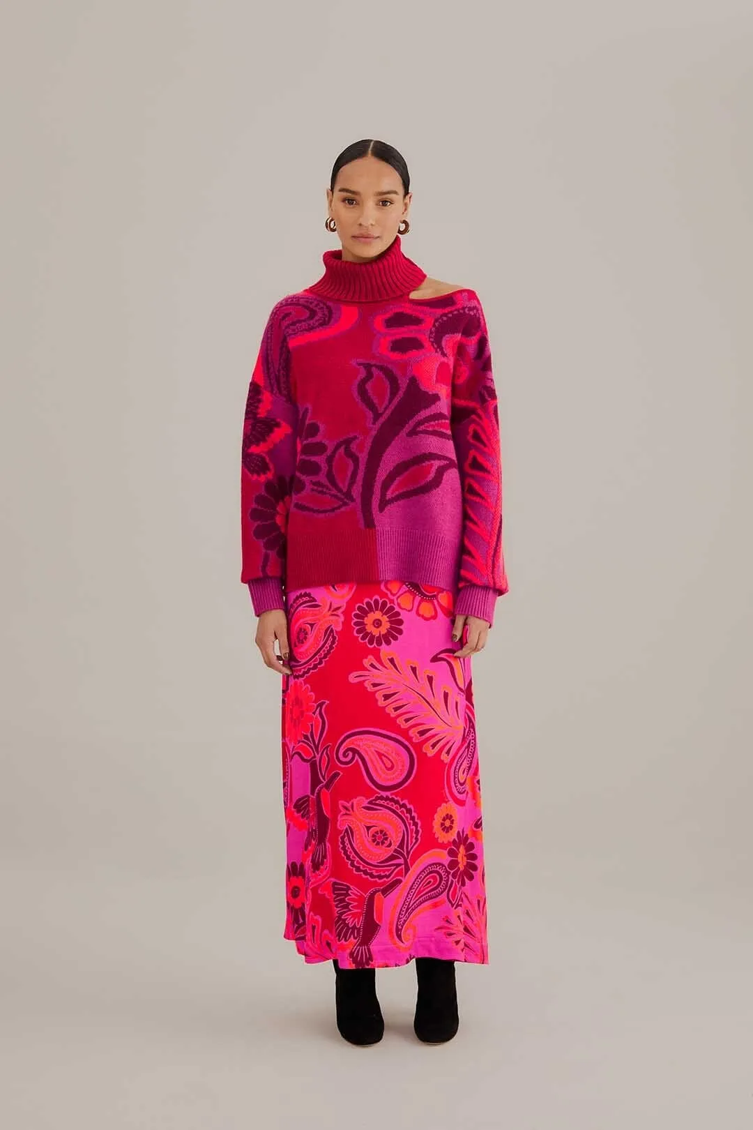 Pink Bold Floral Knit Sweater