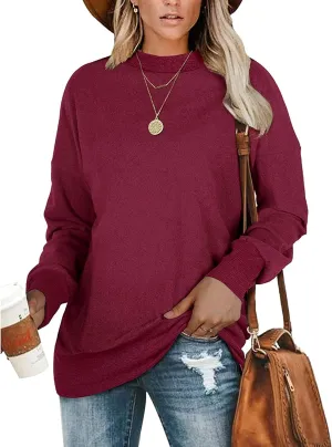 PLMOKEN Plus Size Sweatshirts for Women Casual Long Sleeve Round Neck Shirts Tunic Tops for Leggings M-4XL
