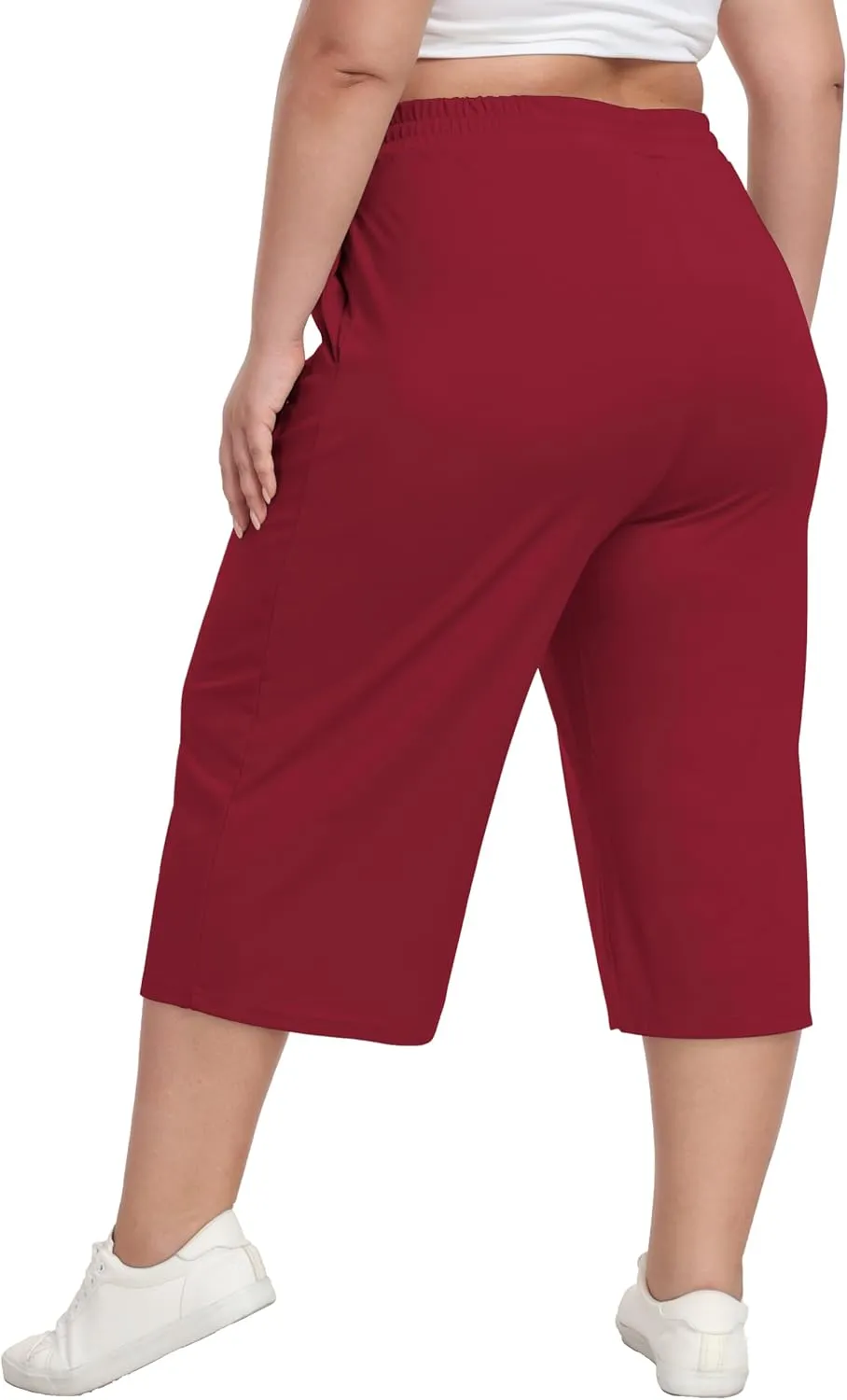 Plus Size Capris for Women Summer Wide Leg Casual Pants Loose Fit Cropped Workout Pants with Pockets Drawstring