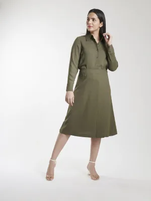 Poly Moss A Line Skirt Suit - Olive Green