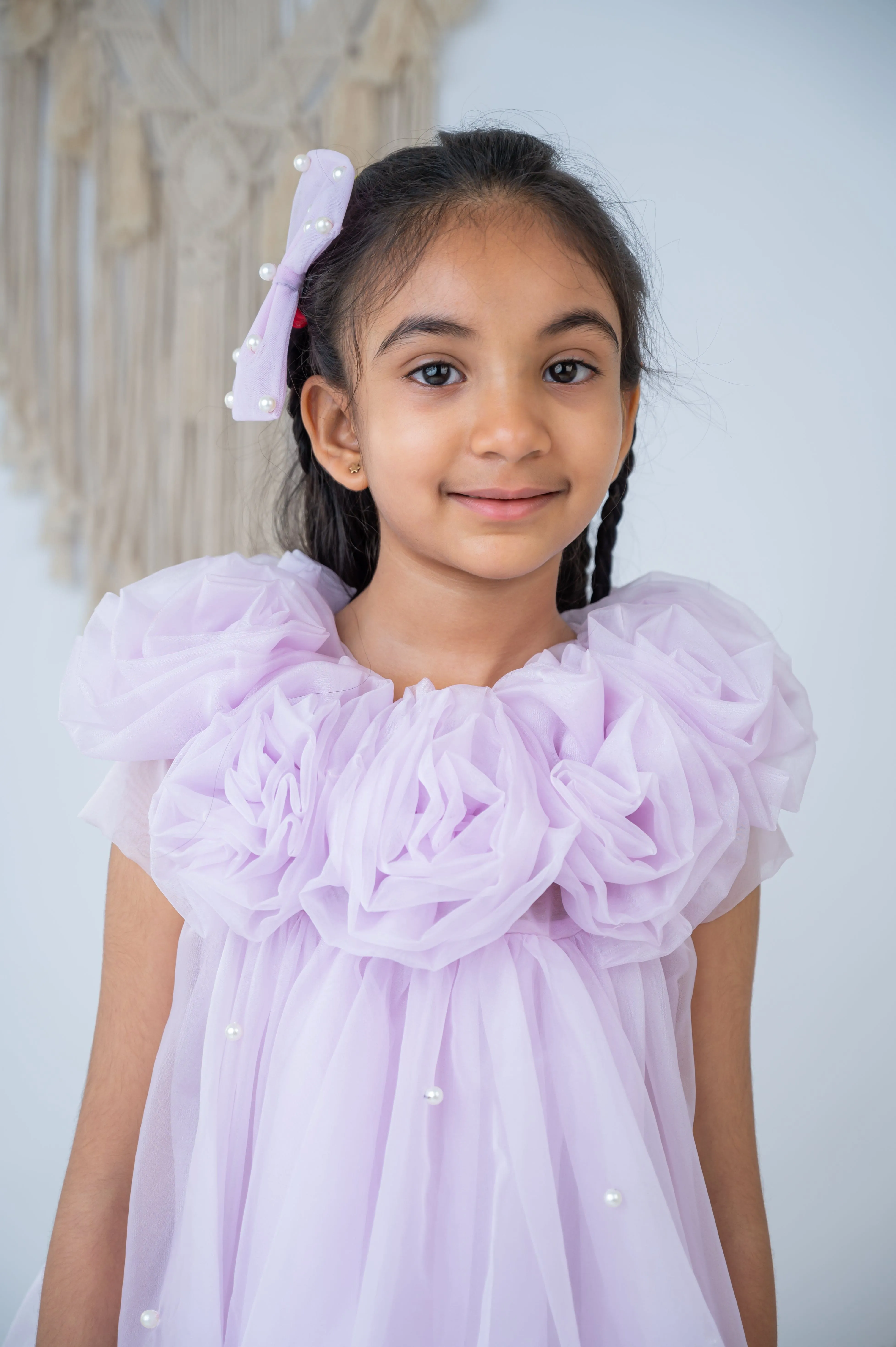 Pre-Order: Pearl Embellished Dress with Handmade flowers in Lavender