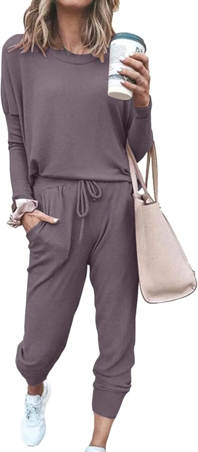 PRETTYGARDEN Women's Spring Fall 2 Piece Lounge Outfit Long Sleeve Crewneck Pullover Tops High Waisted Pants Set Tracksuit