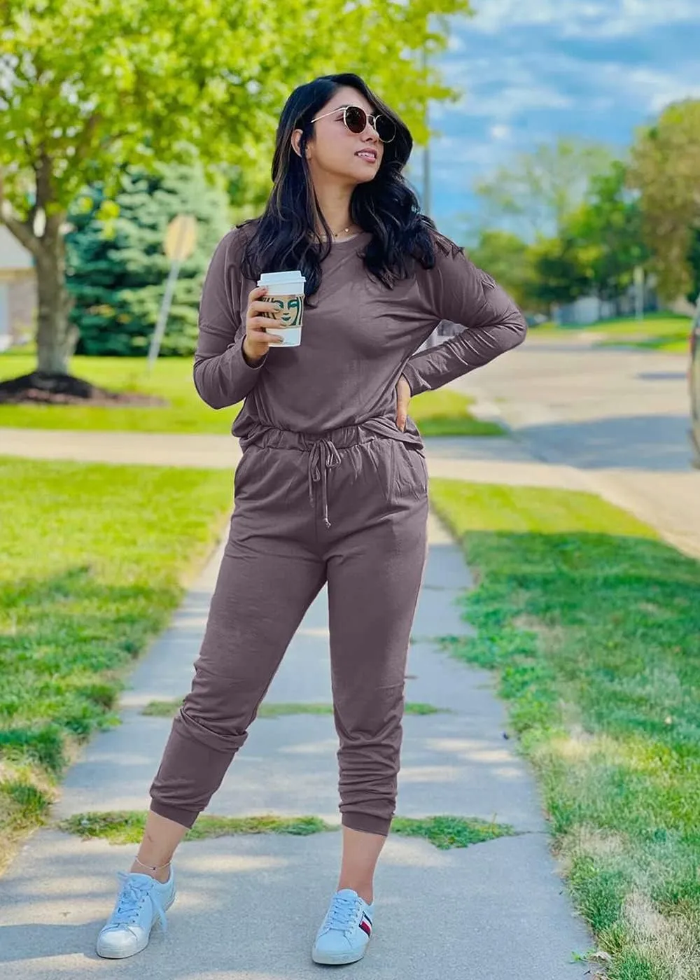 PRETTYGARDEN Women's Spring Fall 2 Piece Lounge Outfit Long Sleeve Crewneck Pullover Tops High Waisted Pants Set Tracksuit