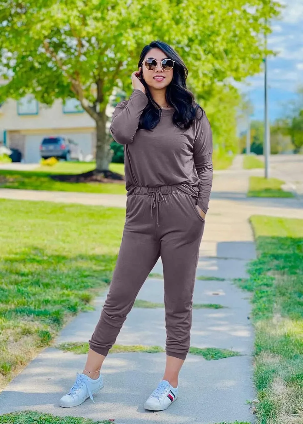 PRETTYGARDEN Women's Spring Fall 2 Piece Lounge Outfit Long Sleeve Crewneck Pullover Tops High Waisted Pants Set Tracksuit