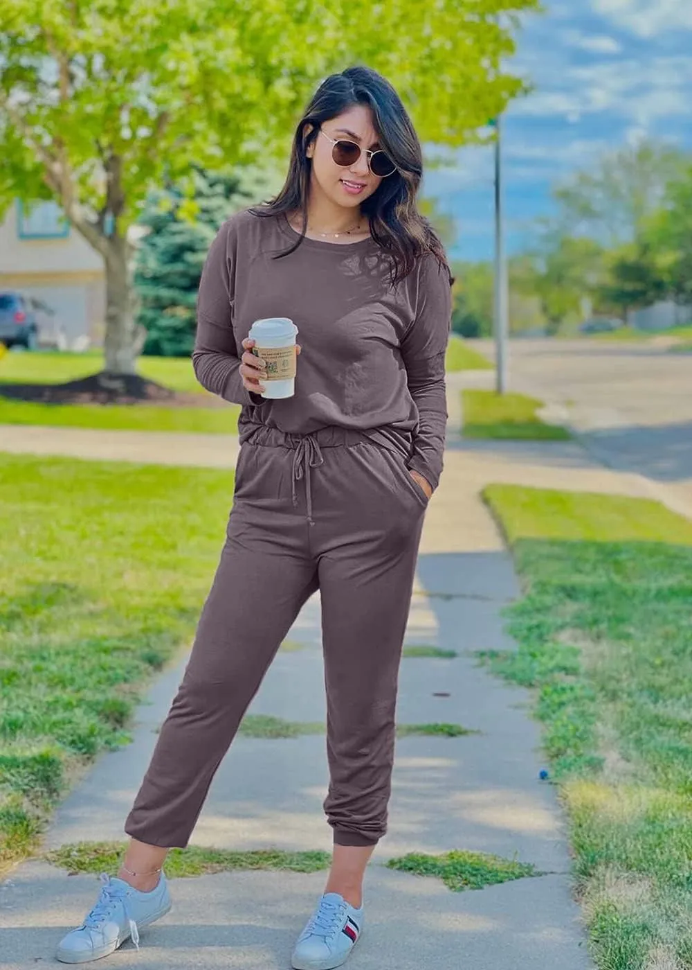 PRETTYGARDEN Women's Spring Fall 2 Piece Lounge Outfit Long Sleeve Crewneck Pullover Tops High Waisted Pants Set Tracksuit