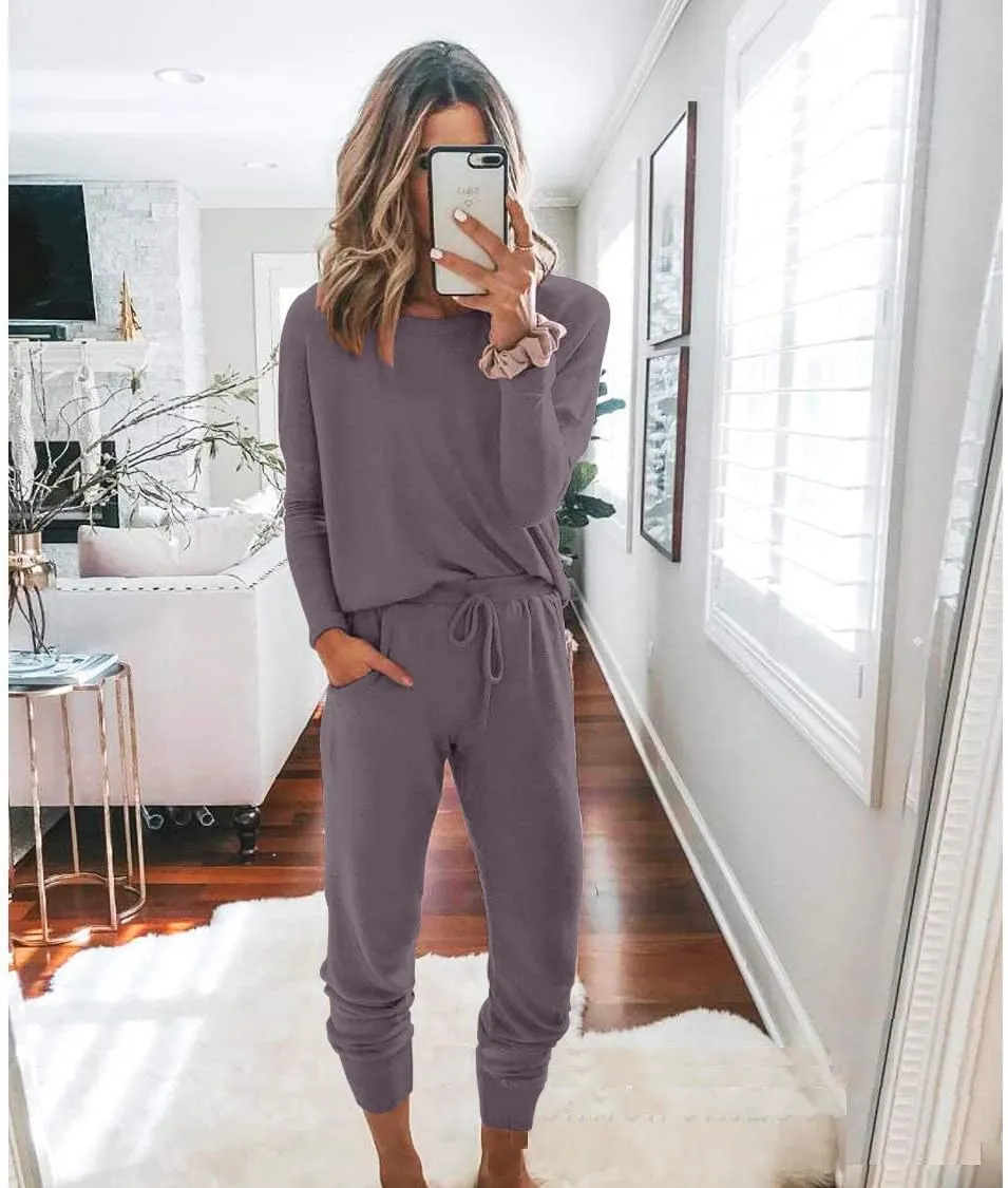 PRETTYGARDEN Women's Spring Fall 2 Piece Lounge Outfit Long Sleeve Crewneck Pullover Tops High Waisted Pants Set Tracksuit