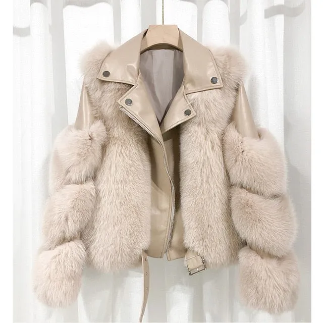 Real Fox Fur Coats With Genuine Sheepskin Leather