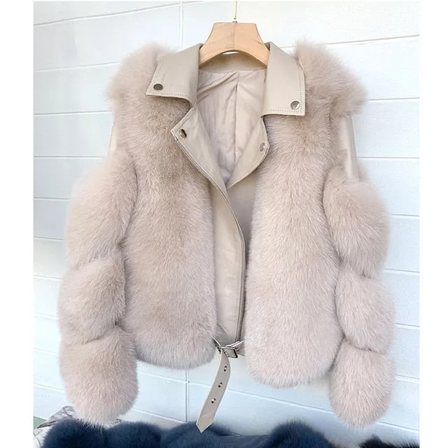 Real Fox Fur Coats With Genuine Sheepskin Leather
