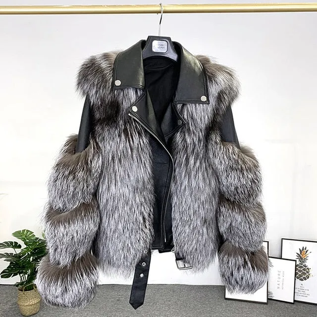 Real Fox Fur Coats With Genuine Sheepskin Leather