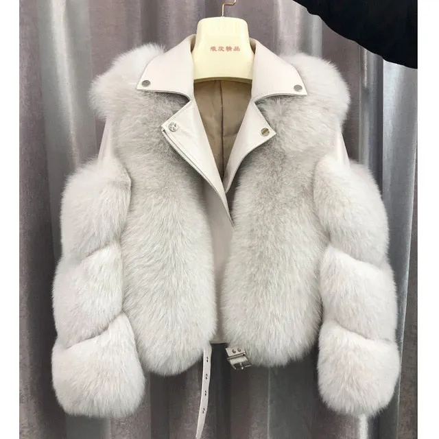 Real Fox Fur Coats With Genuine Sheepskin Leather