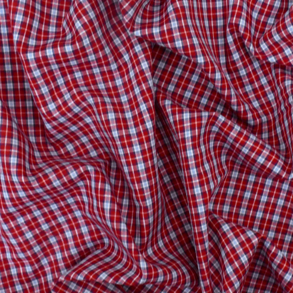 Red-Blue-Multi Plaid Cotton Polyester Madras Woven Fabric