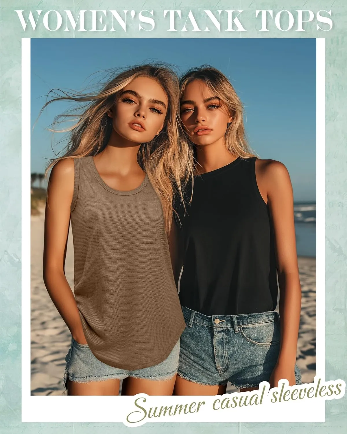 Riyiper 3 Pack Women's Waffle Knit Tunic Tank Tops Scoop Neck Loose Fit Sleeveless Shirts Summer 2025 Beach Vacation Clothes