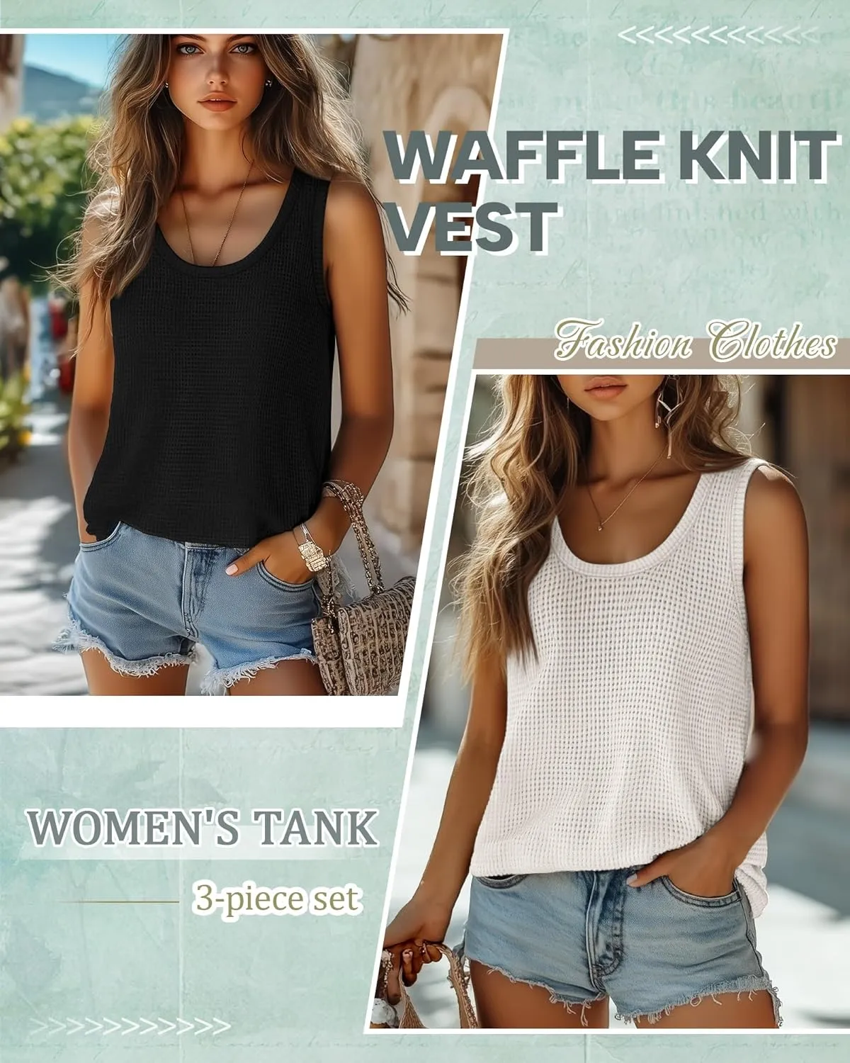 Riyiper 3 Pack Women's Waffle Knit Tunic Tank Tops Scoop Neck Loose Fit Sleeveless Shirts Summer 2025 Beach Vacation Clothes