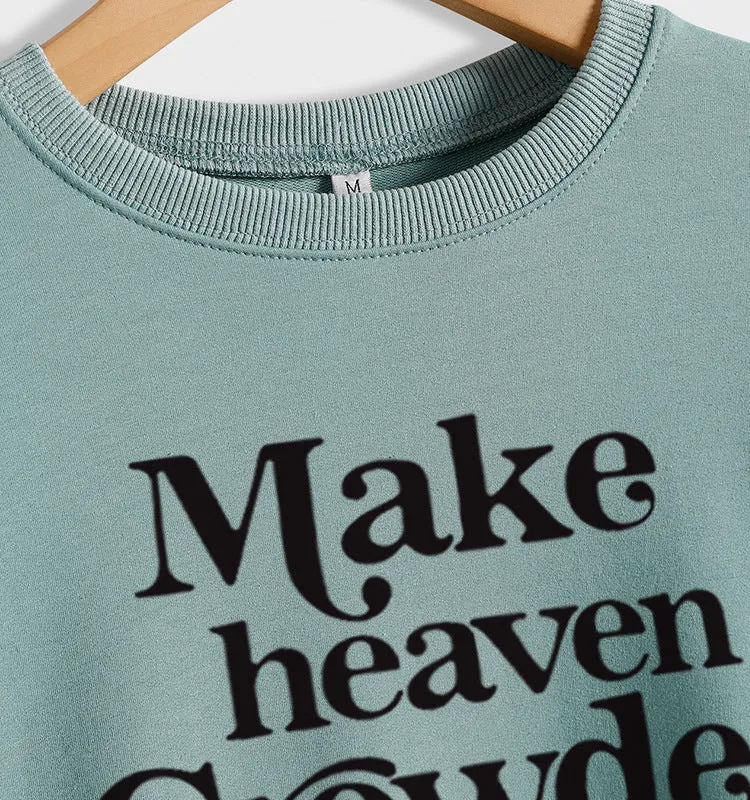Round Neck Set Tops Long Sleeve Makeheaven Print Loose Sweatshirt