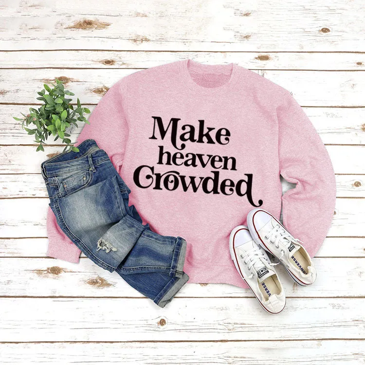 Round Neck Set Tops Long Sleeve Makeheaven Print Loose Sweatshirt