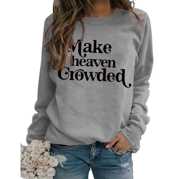 Round Neck Set Tops Long Sleeve Makeheaven Print Loose Sweatshirt
