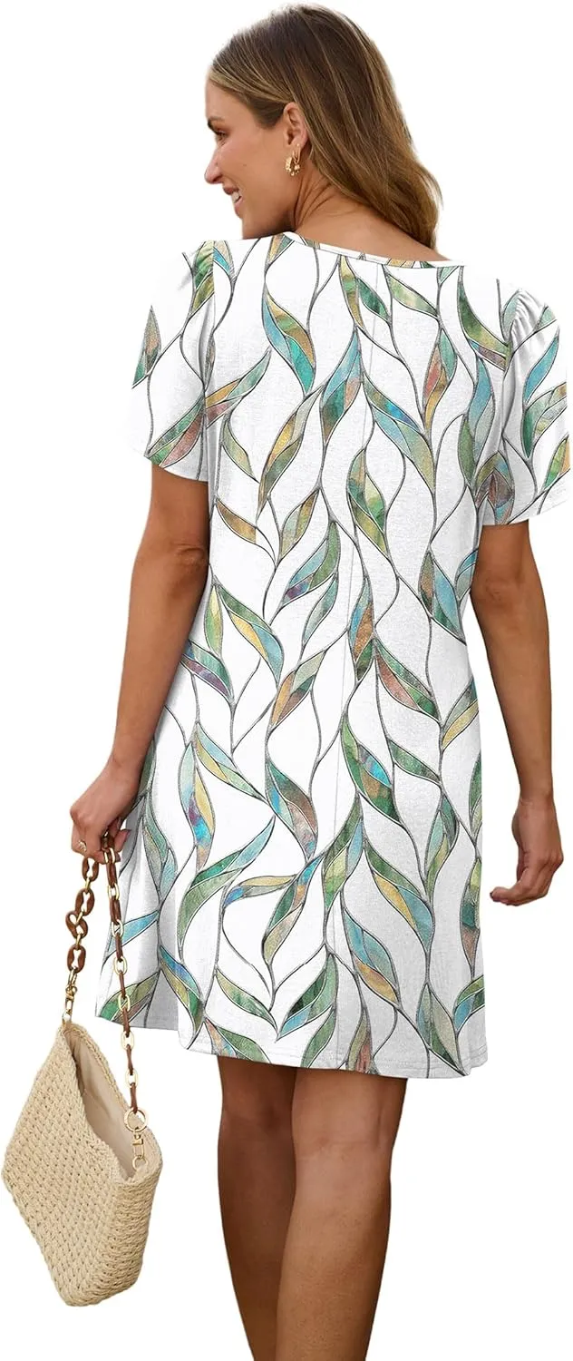 SAMPEEL Womens Pleated Front Summer Dresses Casual Short Sleeve T Shirts Dress with Pockets Vacation Beach Cover Up