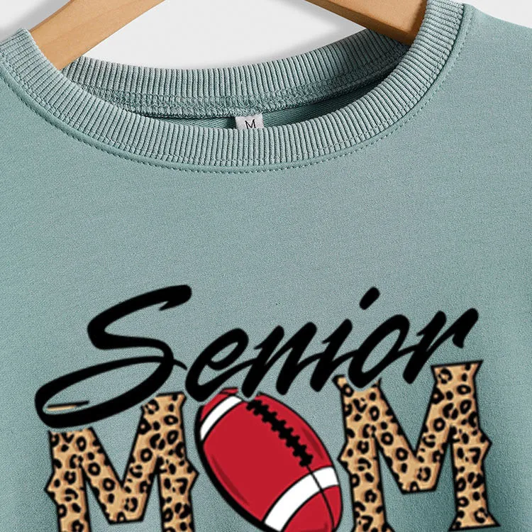 Senior Mom Leopard Print Football Print Long Sleeve Oversize Sweater