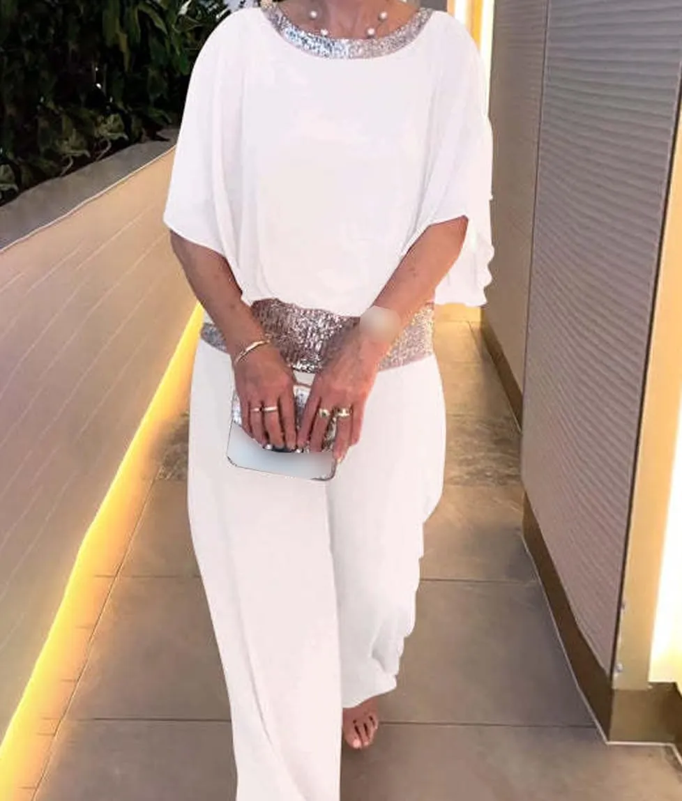 Sequined Colorblock Elegant 2-Piece Set,Womens Suit Set Loose Summer Sequin Crewneck Shirts Wide Leg Pants Suit
