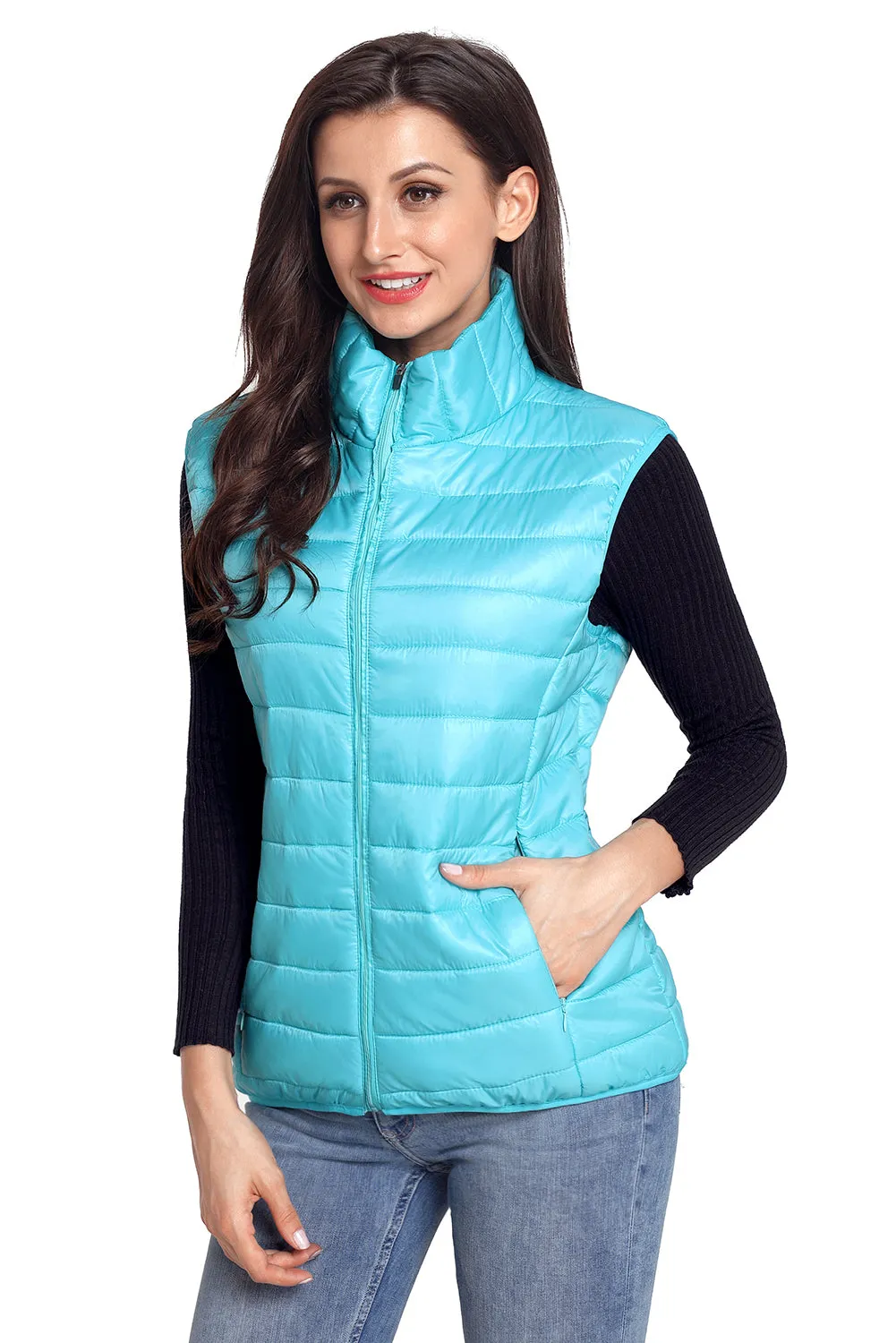 Sexy Turquoise Quilted Cotton Down Vest