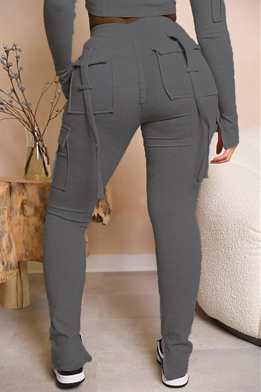 SHINFY Cargo Sweatpants for Women Drawstring High Waisted Casual Stretchy Cargo Pants Joggers Leggings with Pockets