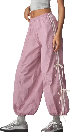 Side Bow Knot Track Pants for Women Summer Lightweight Loose Trousers Casual Baggy Y2K Lounge Pants with Pockets