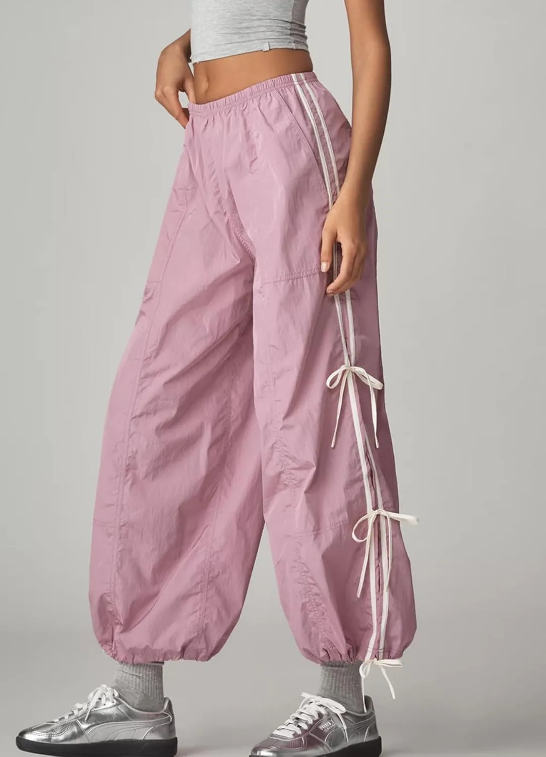 Side Bow Knot Track Pants for Women Summer Lightweight Loose Trousers Casual Baggy Y2K Lounge Pants with Pockets