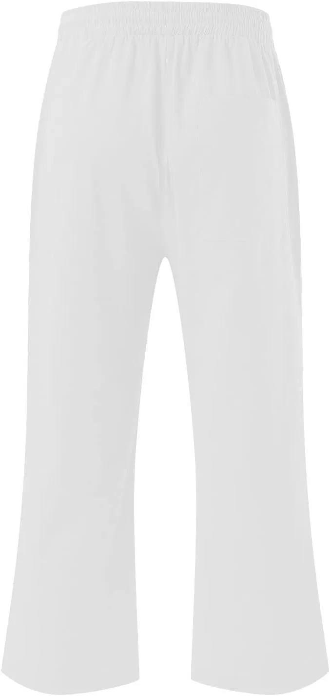 SMIDOW Women's Cotton Linen Capris Cropped Casual Pants Straight Leg Drawstring Elastic High Waist Loose Trousers with Pocket