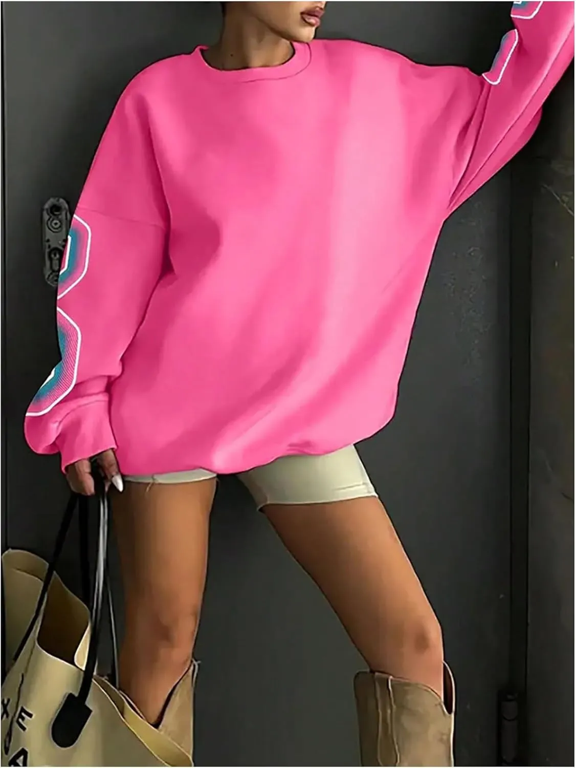 SOLY HUX Women's Oversized Preppy Sweatshirts Letter Graphic Crew Neck Long Sleeve Pullover Tops