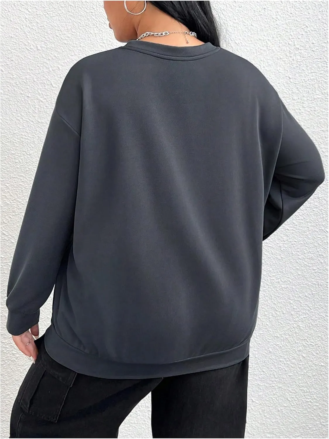 SOLY HUX Women's Plus Size Sweatshirt Letter Graphic Drop Shoulder Long Sleeve Pullover Tops