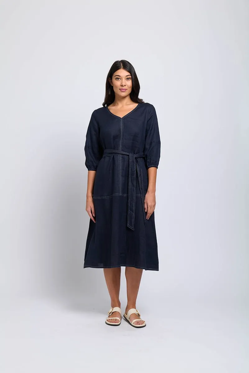 Stitch & Shout Linen Midi Dress | Midnight