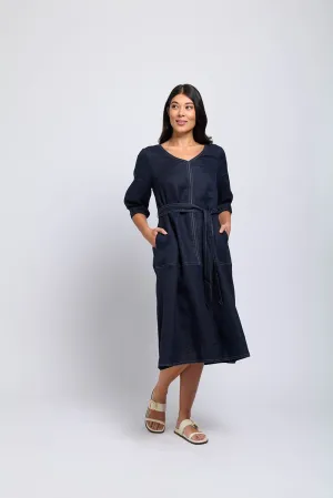 Stitch & Shout Linen Midi Dress | Midnight