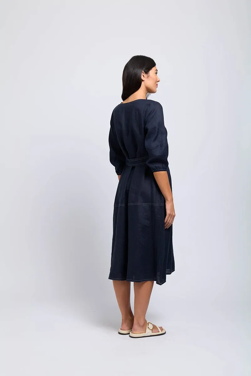 Stitch & Shout Linen Midi Dress | Midnight