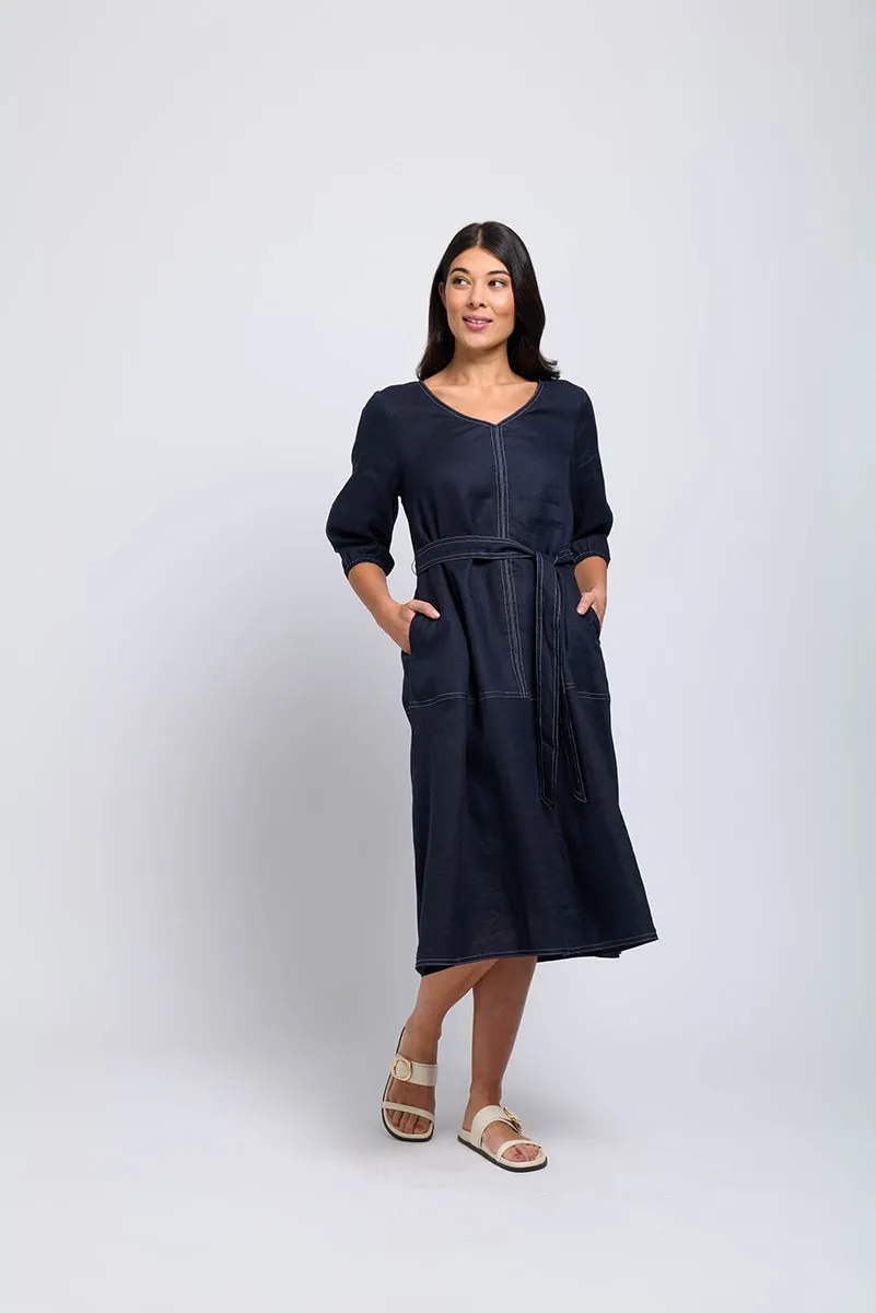 Stitch & Shout Linen Midi Dress | Midnight