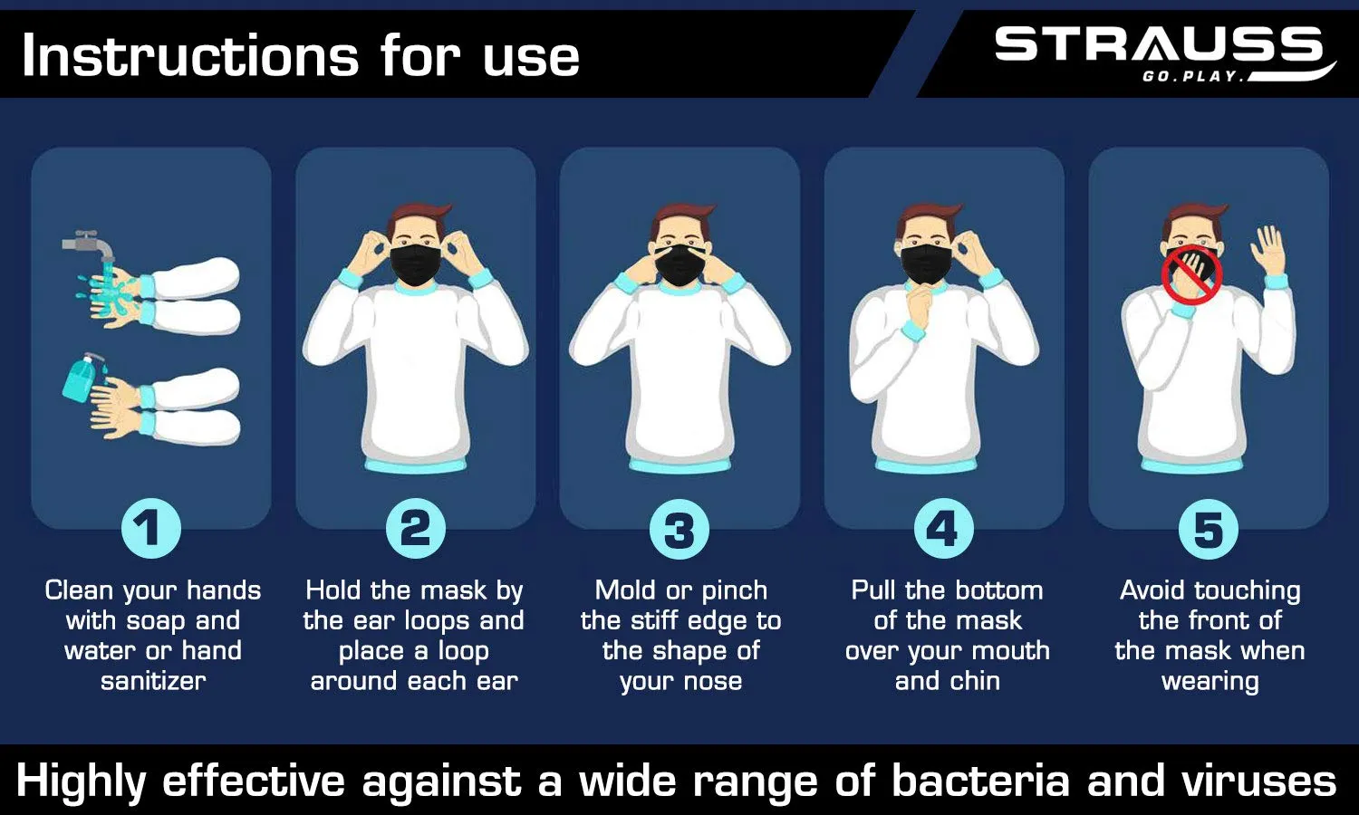 STRAUSS Unisex Anti-Bacterial Protection Mask, Non Vent, Small, (Red)