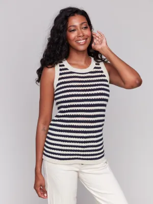 Striped Novelty Stitch Sleeveless Sweater - Nautical