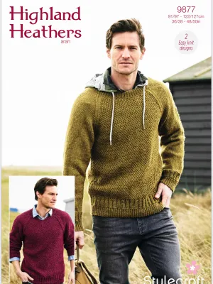 Stylecraft Highland Heathers Aran Mens Sweater Knitting Pattern 9877