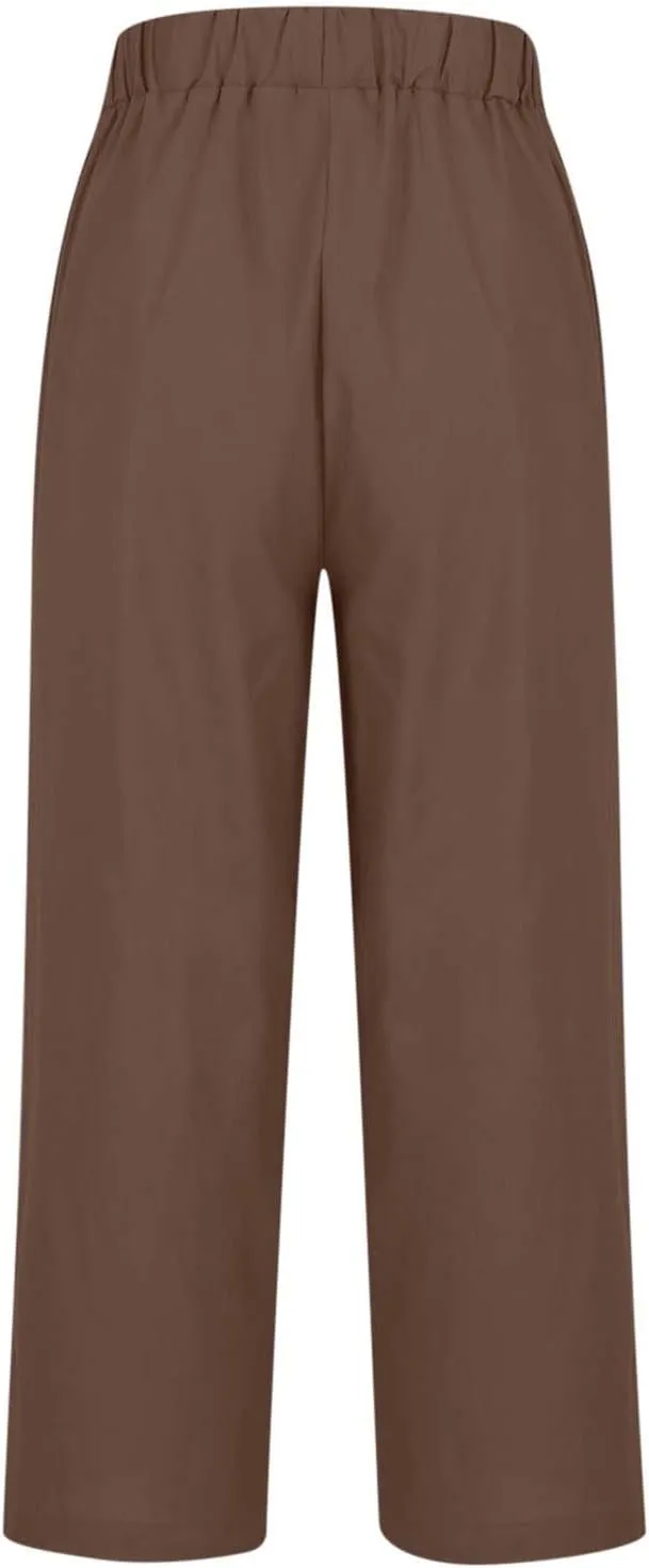 Summer Cotton Linen Pants for Women 2024 Plus Size Causal Straight Leg Cropped Lounge Pant Beach Vacation Trousers